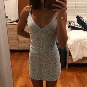 blue floral dress with white flowers